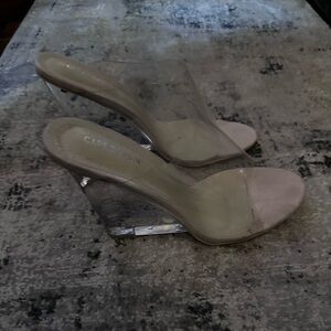 Cape Robin, lemonade, nude PVC heel with glass wedge size 11